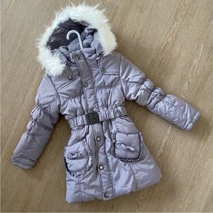 Richie House puffer grey hooded winter jacket with elastic belt! Size 7/8